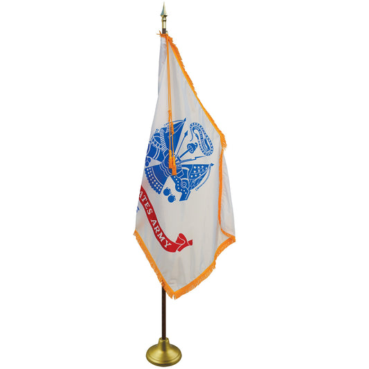 United States Army flag on a pole against a white background