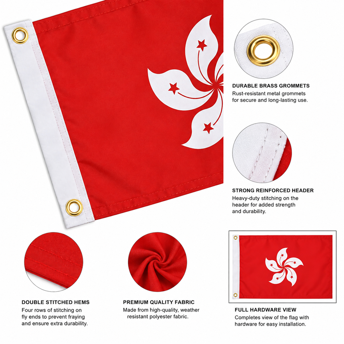 Hong Kong Flag 2'x3' to 5'x8' Nylon