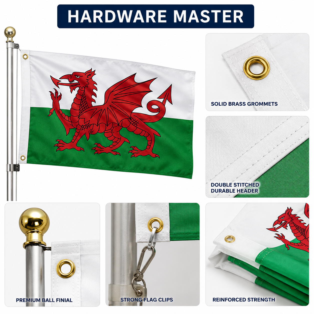 Wales Flag 2'x3' to 5'x8' Nylon