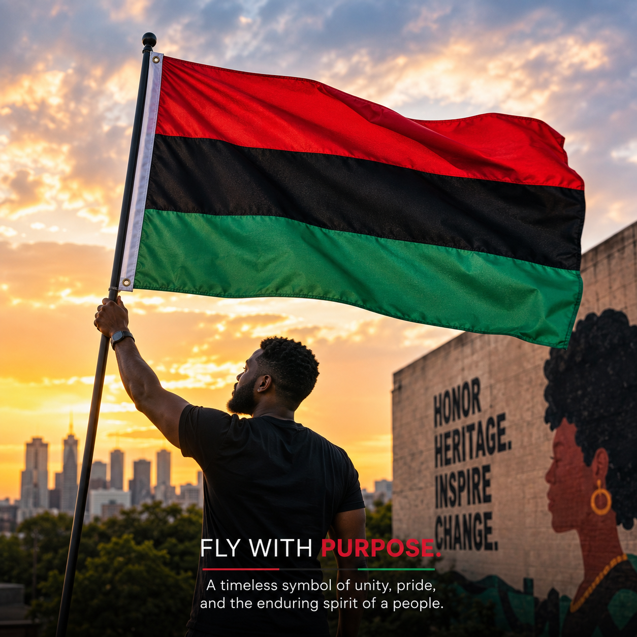 African American Flag 2x3' to 5x8' Nylon