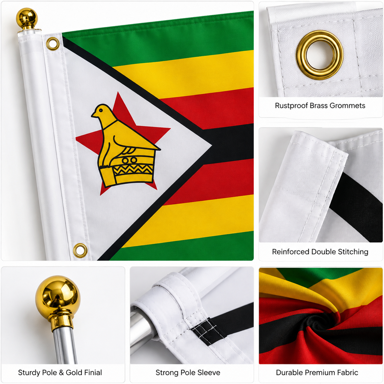 Zimbabwe Flag 2'x3' to 5'x8' Nylon