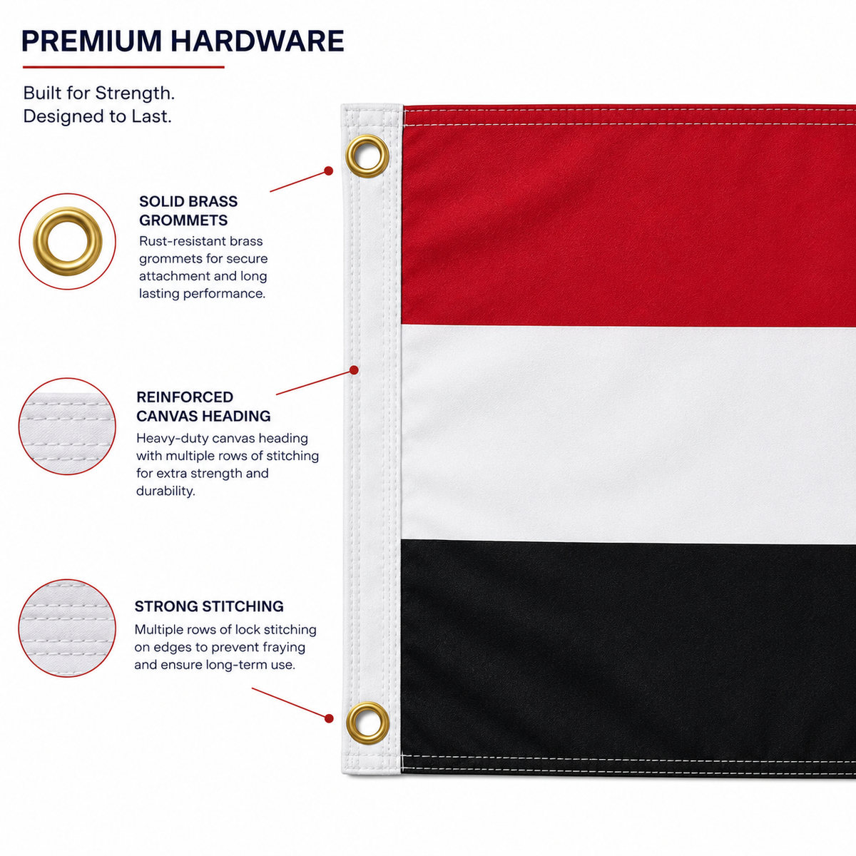 Yemen Flag 2'x3' to 5'x8' Nylon