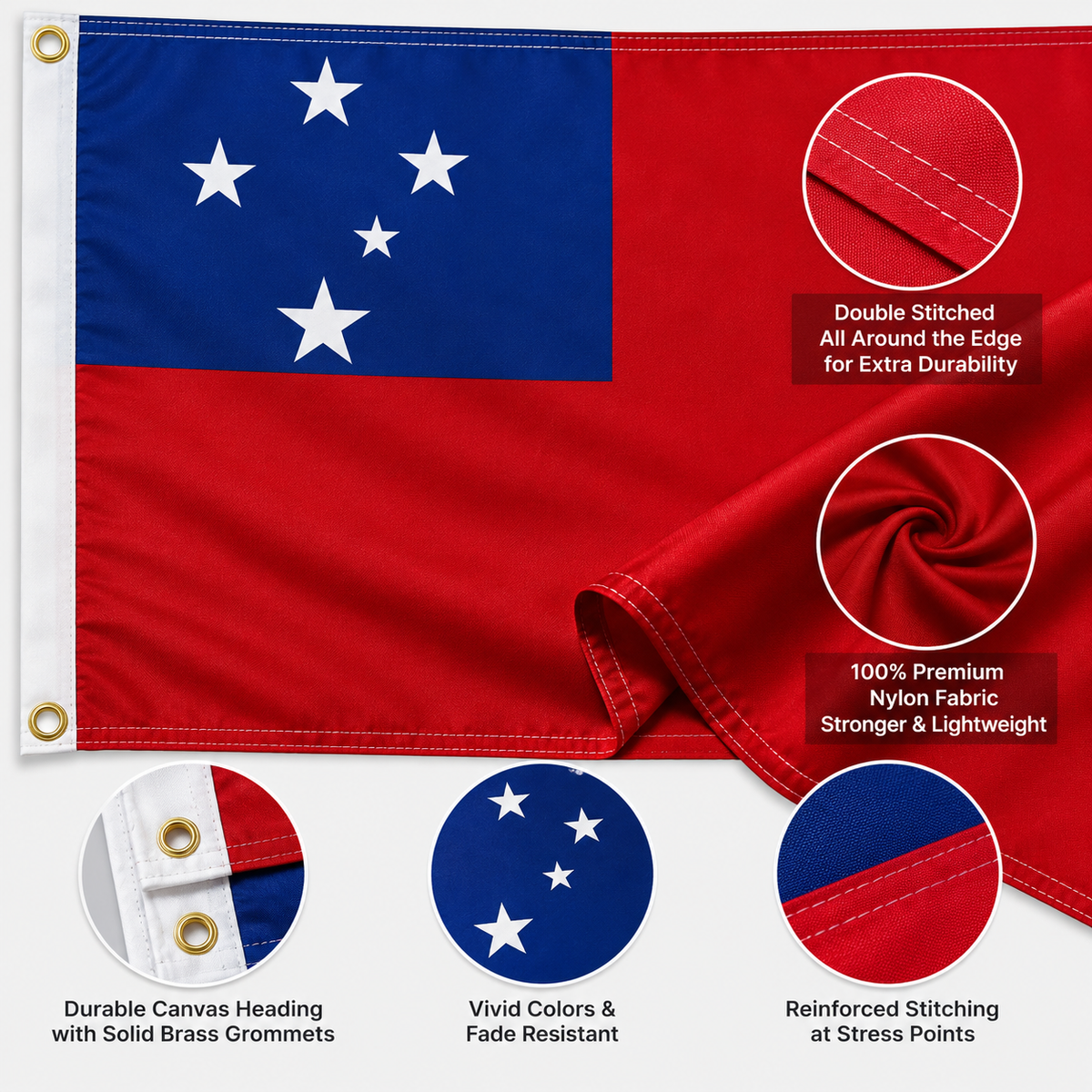 Western Samoa Flag 2'x3' to 5'x8' Nylon