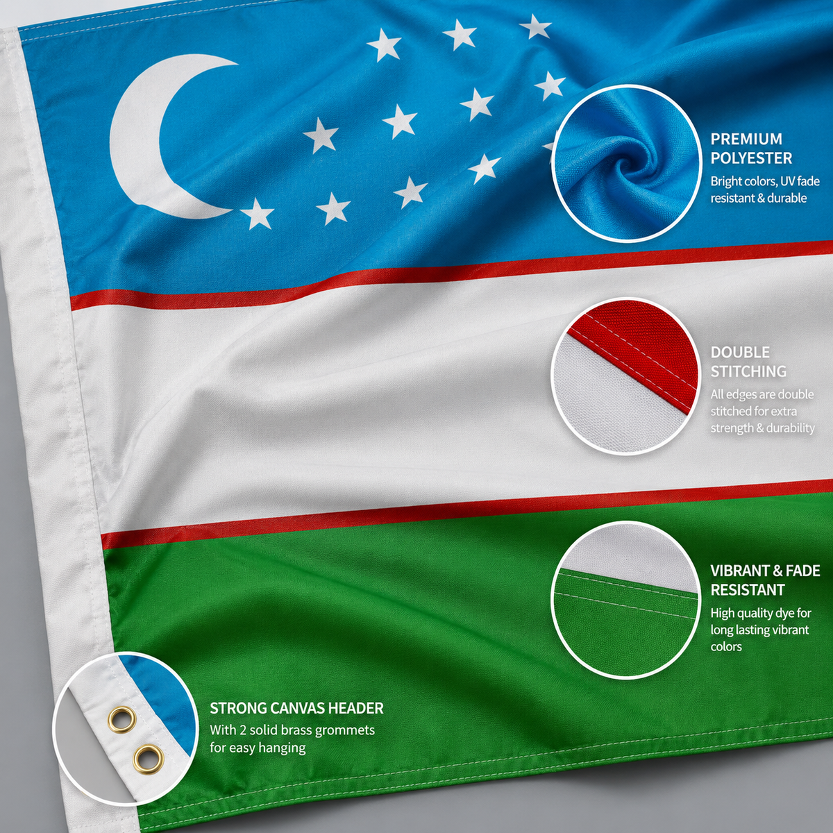 Uzbekistan Flag 2'x3' to 5'x8' Nylon