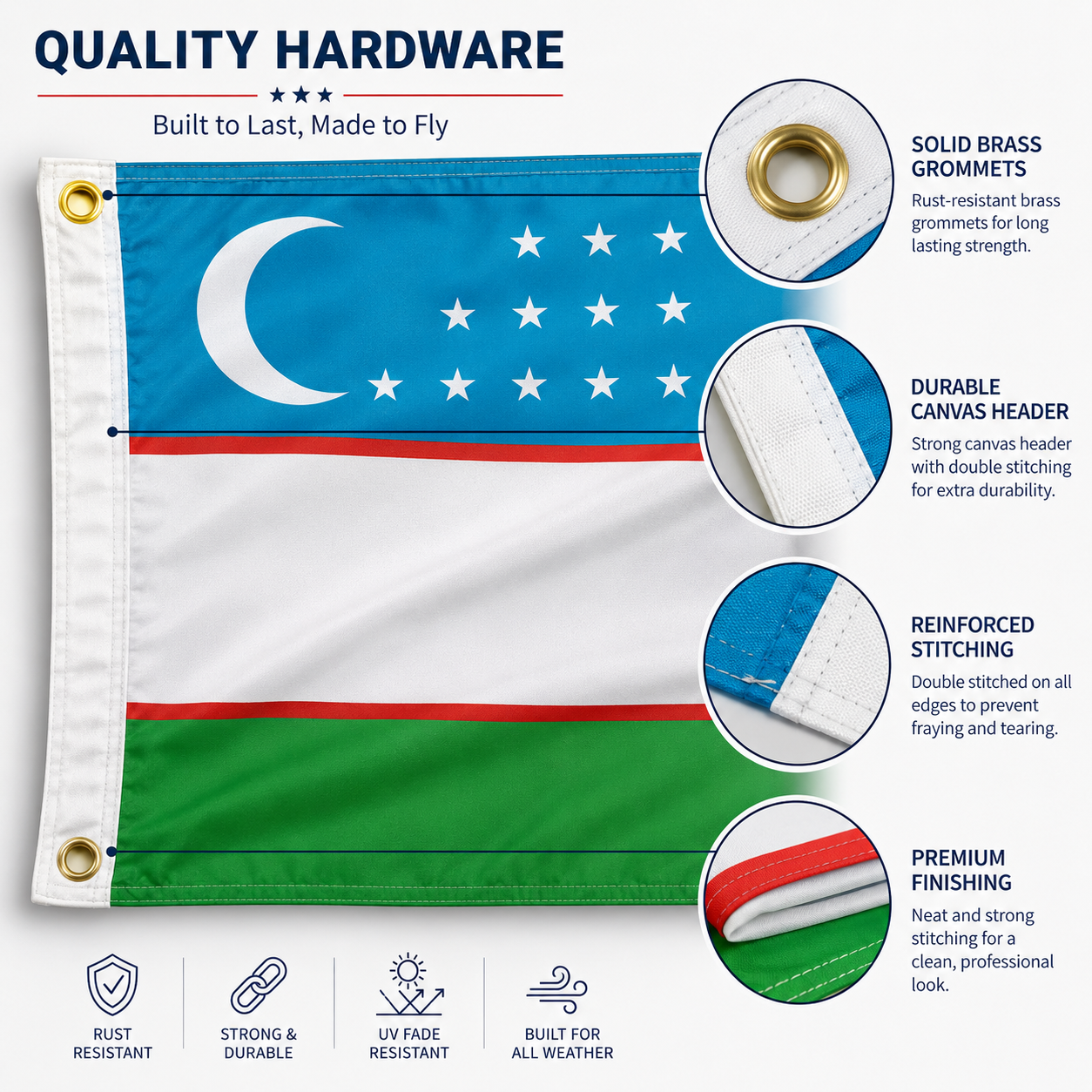 Uzbekistan Flag 2'x3' to 5'x8' Nylon