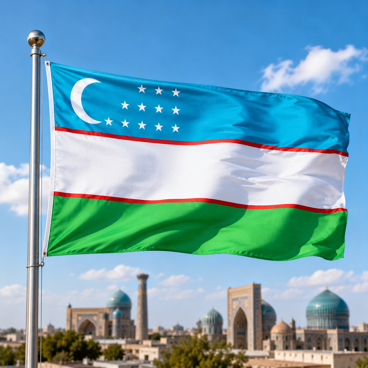 Uzbekistan Flag 2'x3' to 5'x8' Nylon