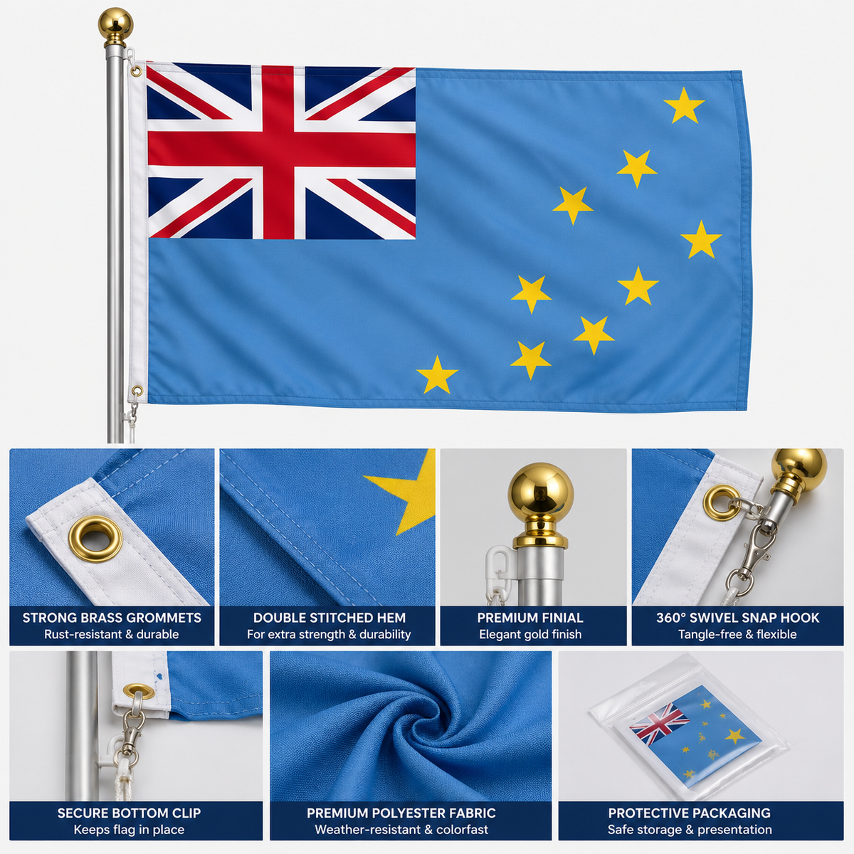 Tuvalu Flag 2'x3' to 5'x8' Nylon