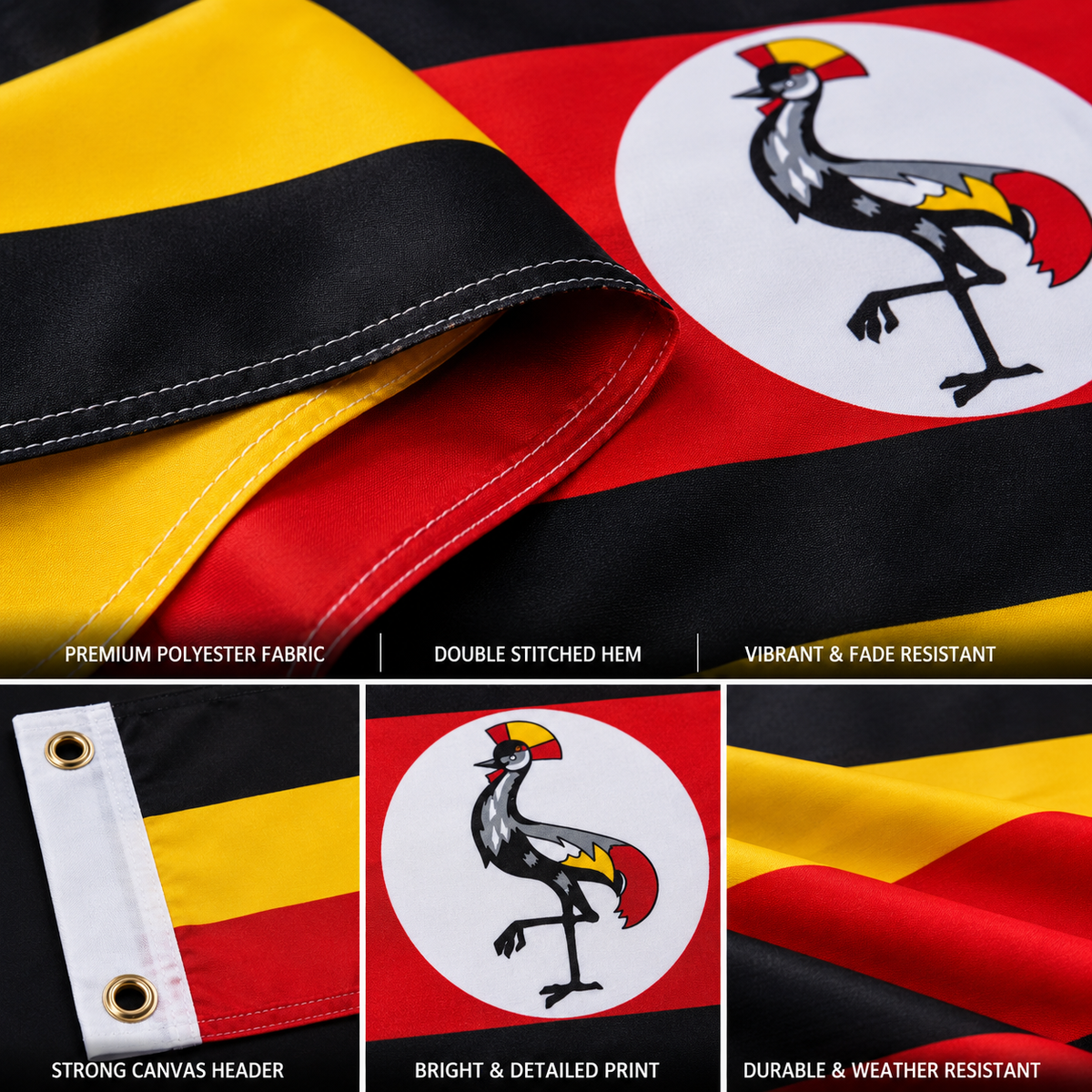 Uganda Flag 2'x3' to 5'x8' Nylon