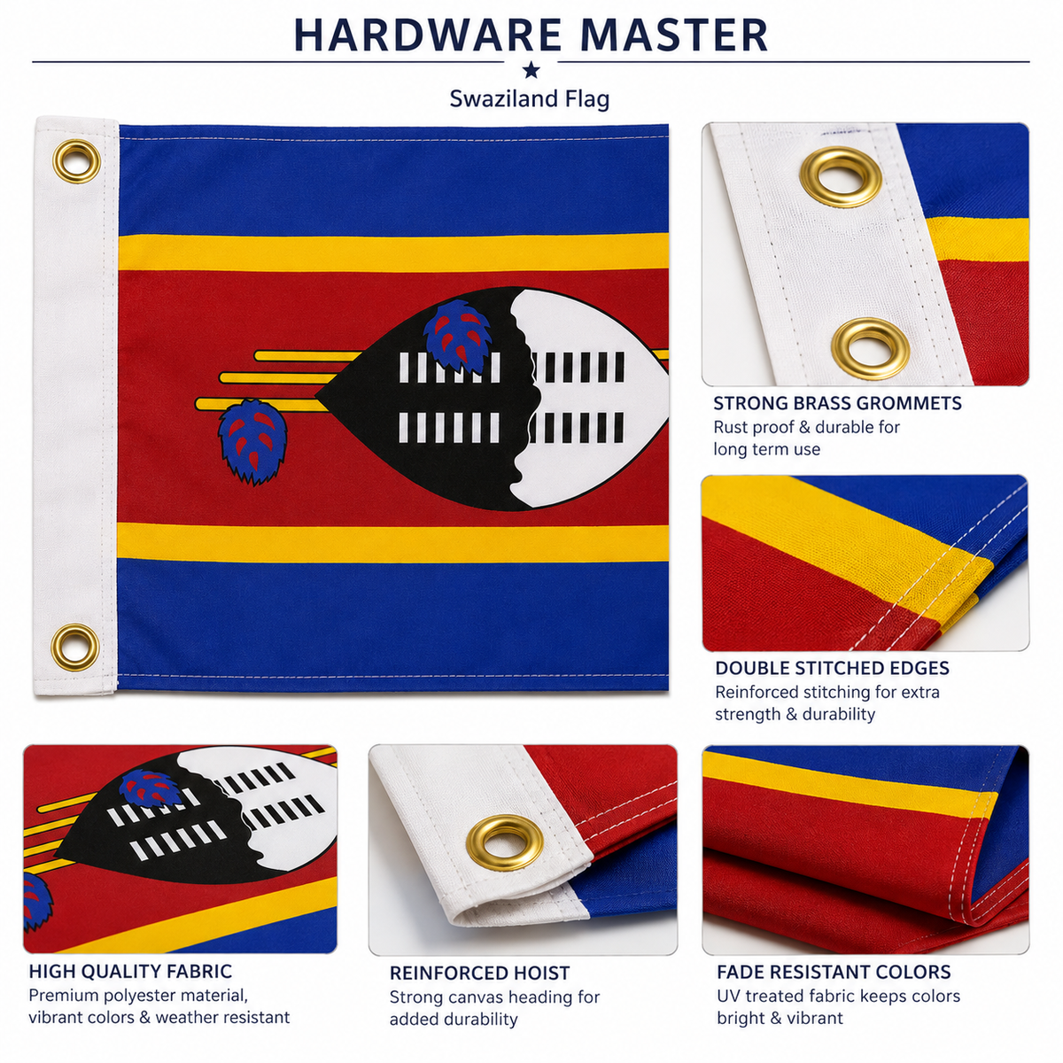 Swaziland Flag 2'x3' to 5'x8' Nylon