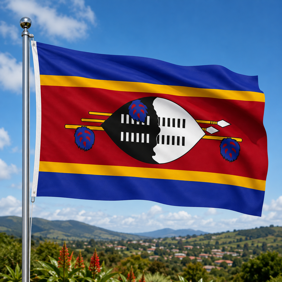 Swaziland Flag 2'x3' to 5'x8' Nylon