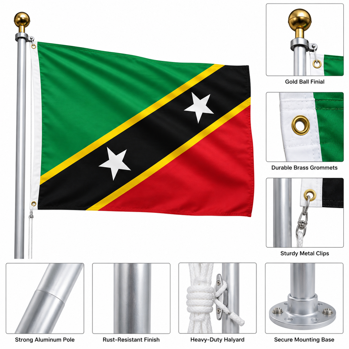 St. Kitts-Nevis Flag 2'x3' to 5'x8' Nylon