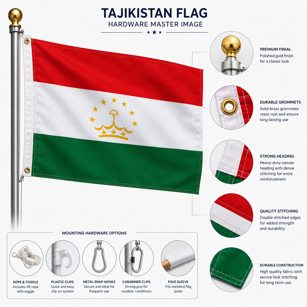 Tajikistan Flag 2'x3' to 5'x8' Nylon