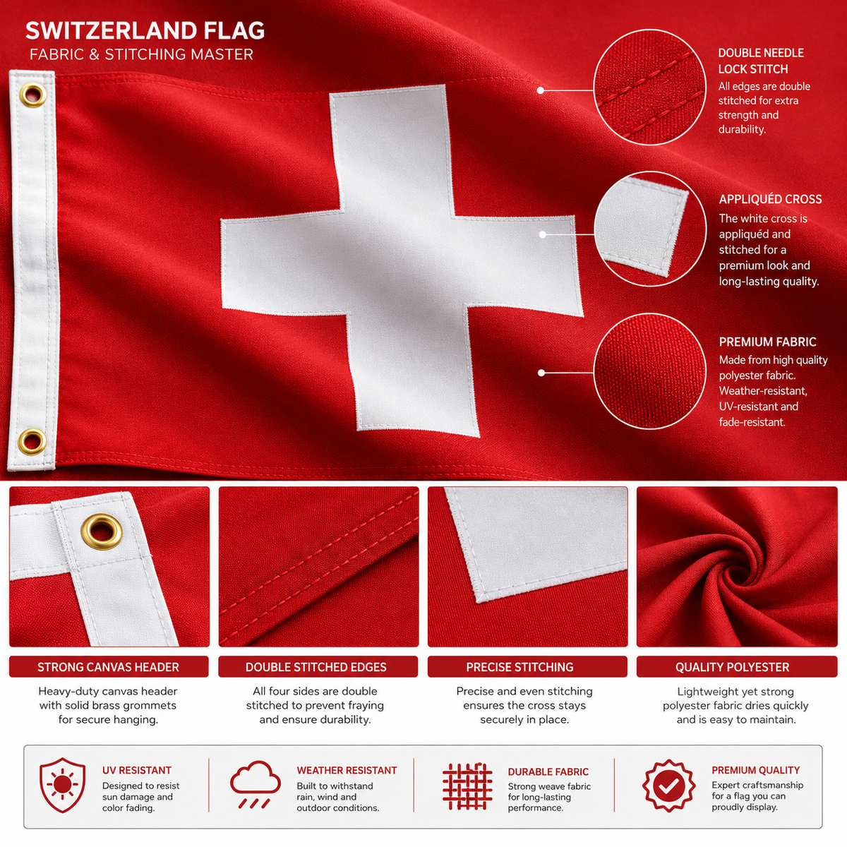Switzerland Flag 2'x3' to 5'x8' Nylon