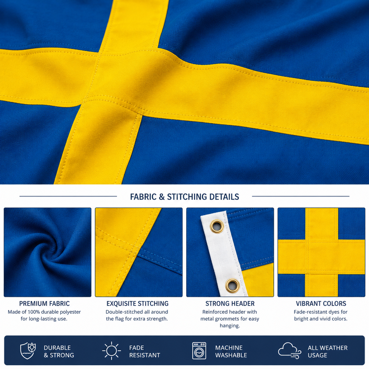 Sweden Flag 2'x3' to 5'x8' Nylon