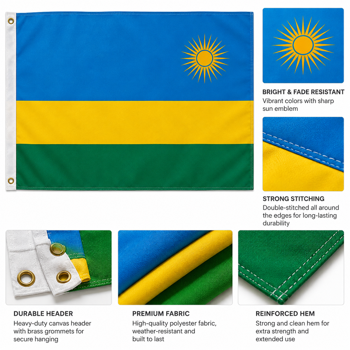 Rwanda Flag 2'x3' to 5'x8' Nylon