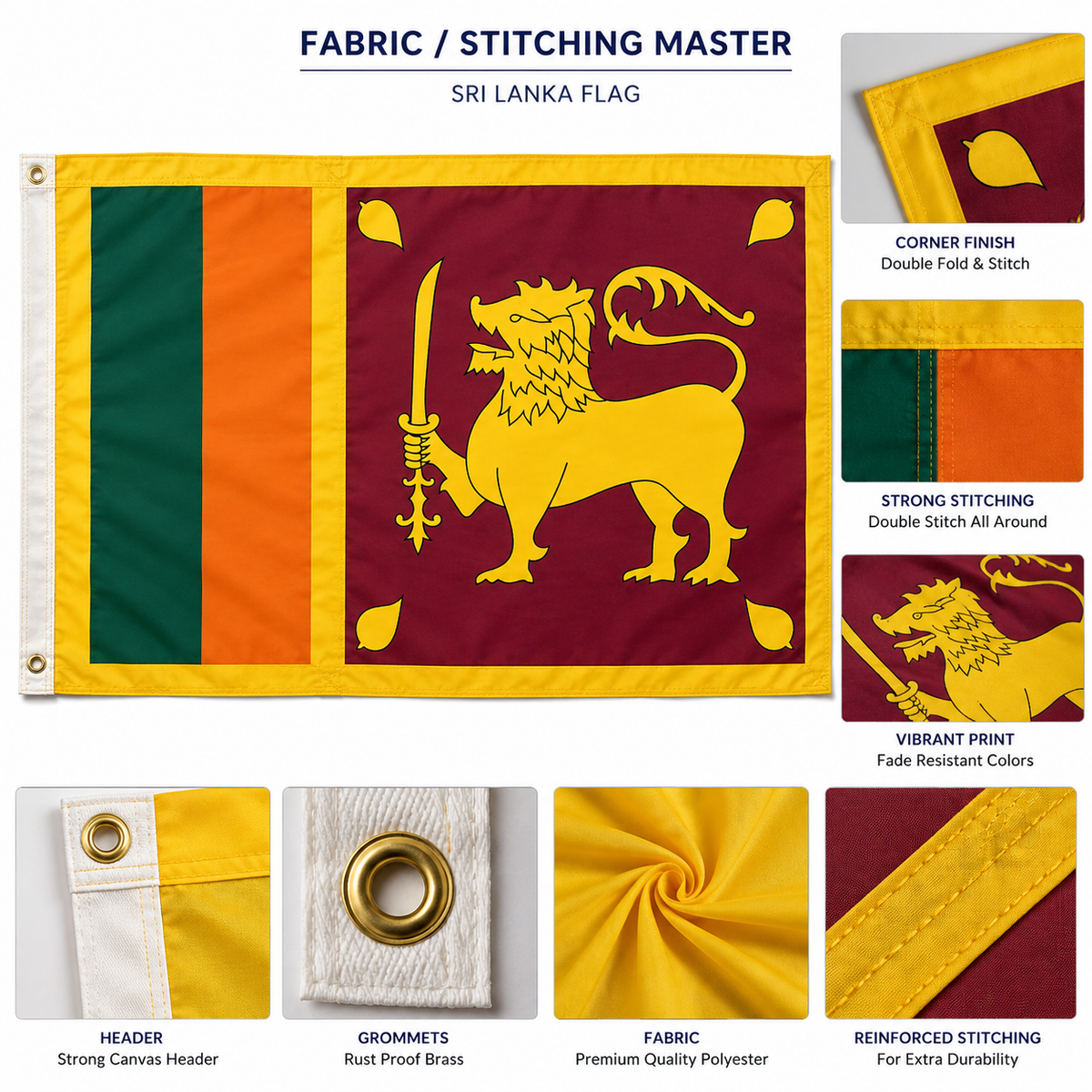 Sri Lanka Flag 2'x3' to 5'x8' Nylon