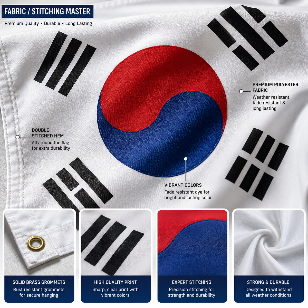 South Korea Flag 2'x3' to 5'x8' Nylon