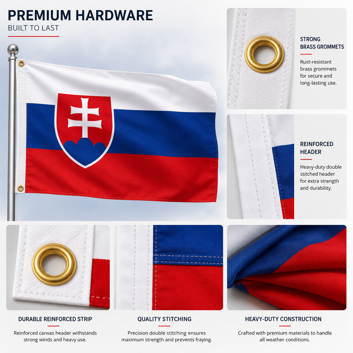 Slovakia Flag 2'x3' to 5'x8' Nylon