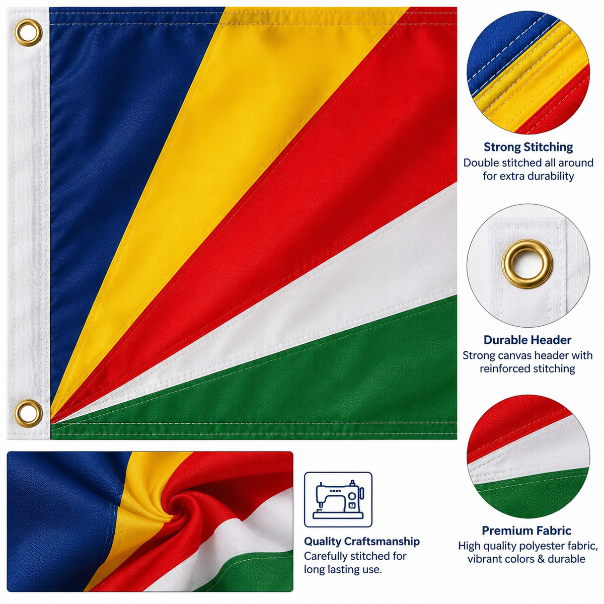 Seychelles Flag 2'x3' to 5'x8' Nylon