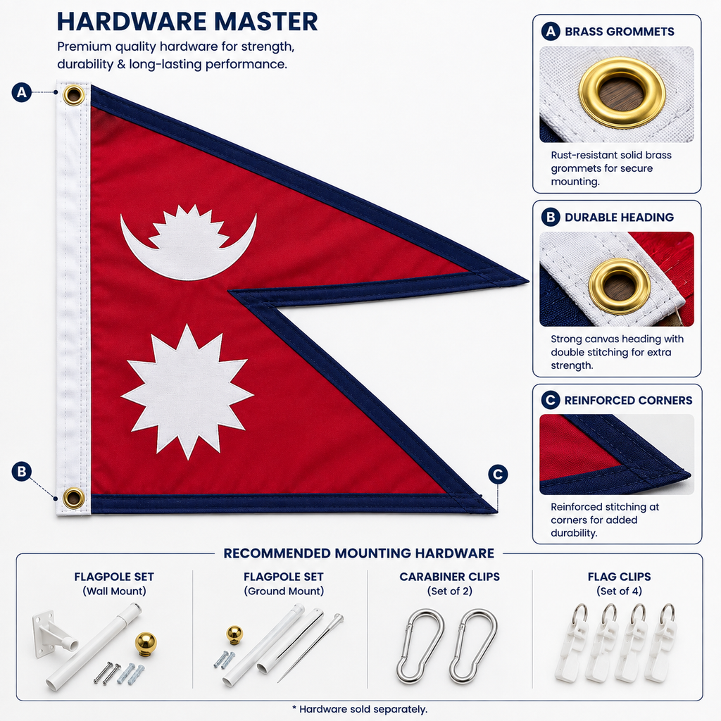 Nepal Flag 2'x3' to 5'x8' Nylon
