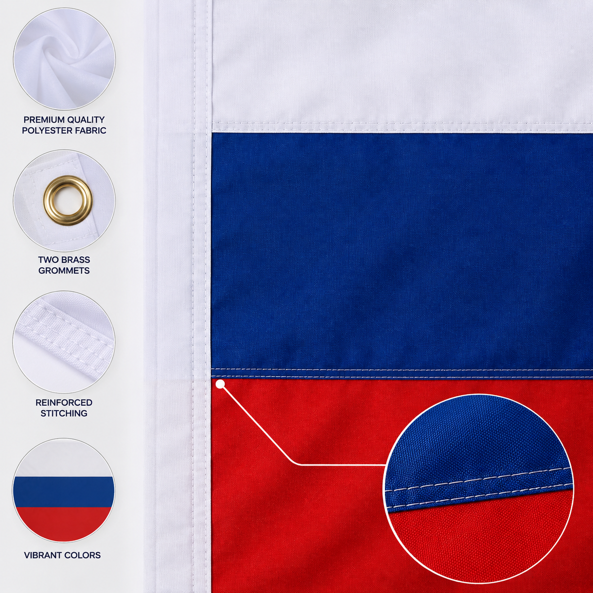 Russia Flag 2'x3' to 5'x8' Nylon