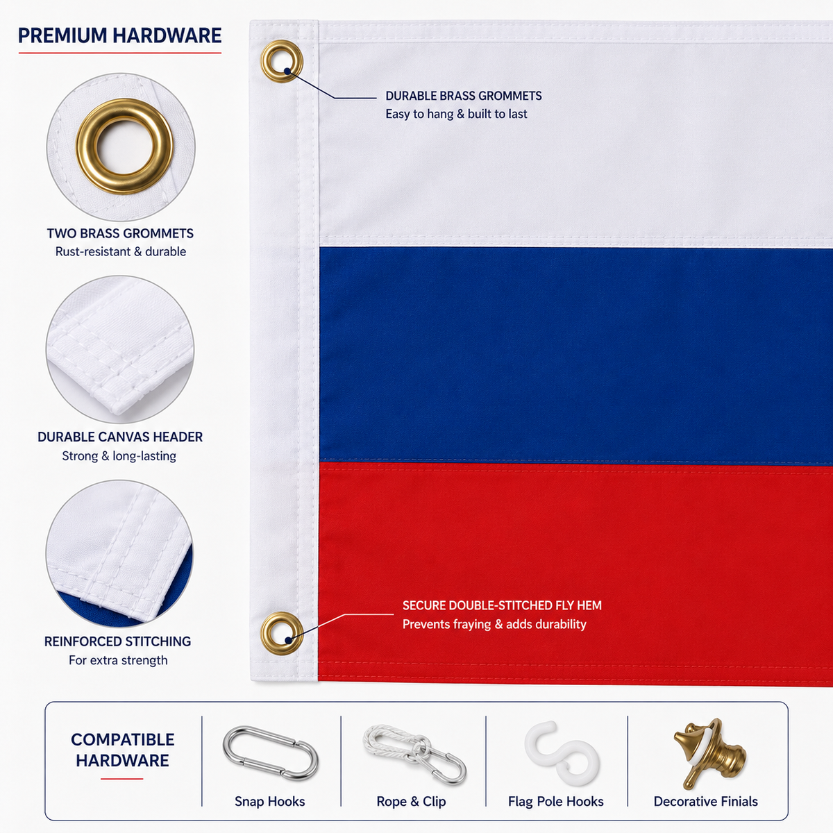 Russia Flag 2'x3' to 5'x8' Nylon