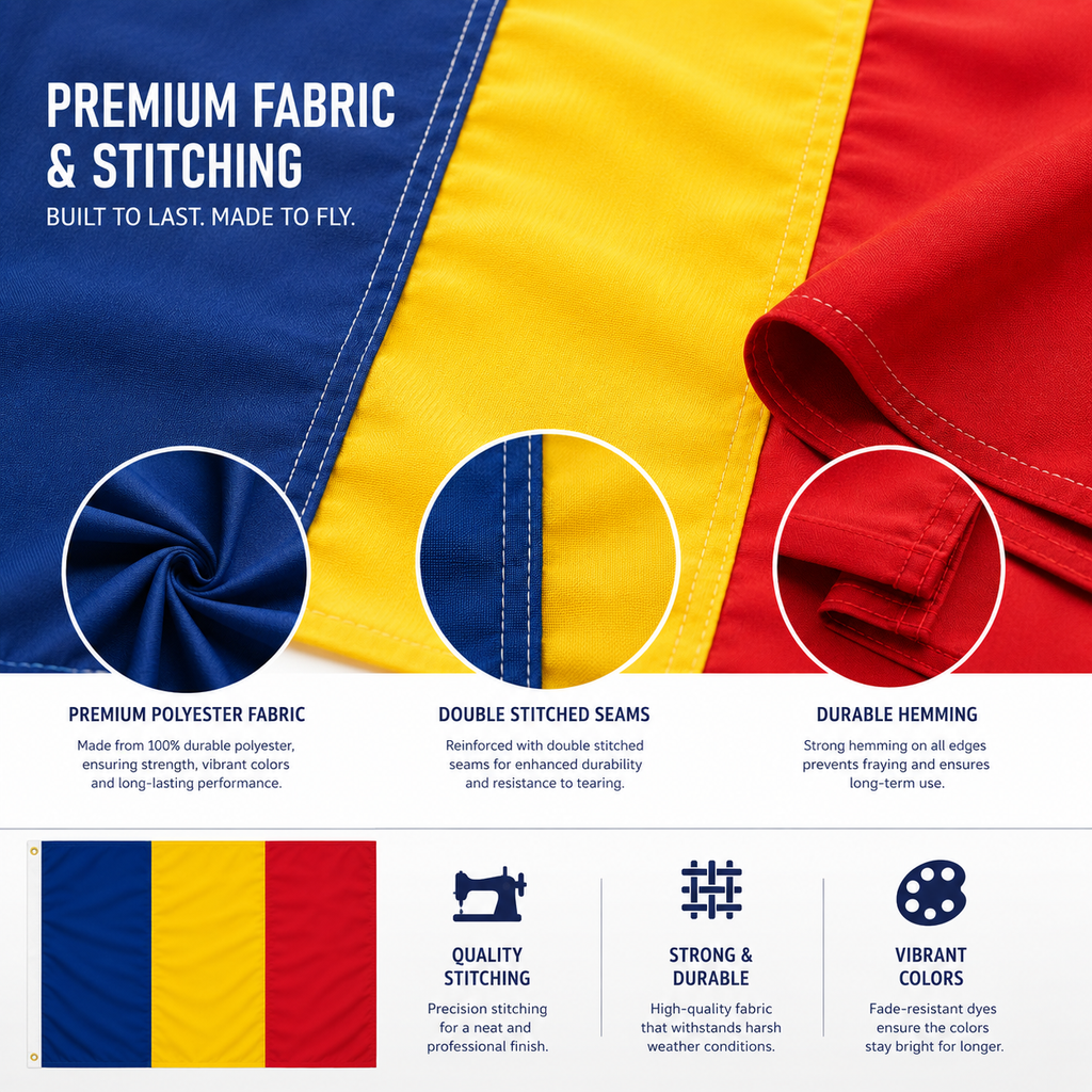 Romania Flag 2'x3' to 5'x8' Nylon