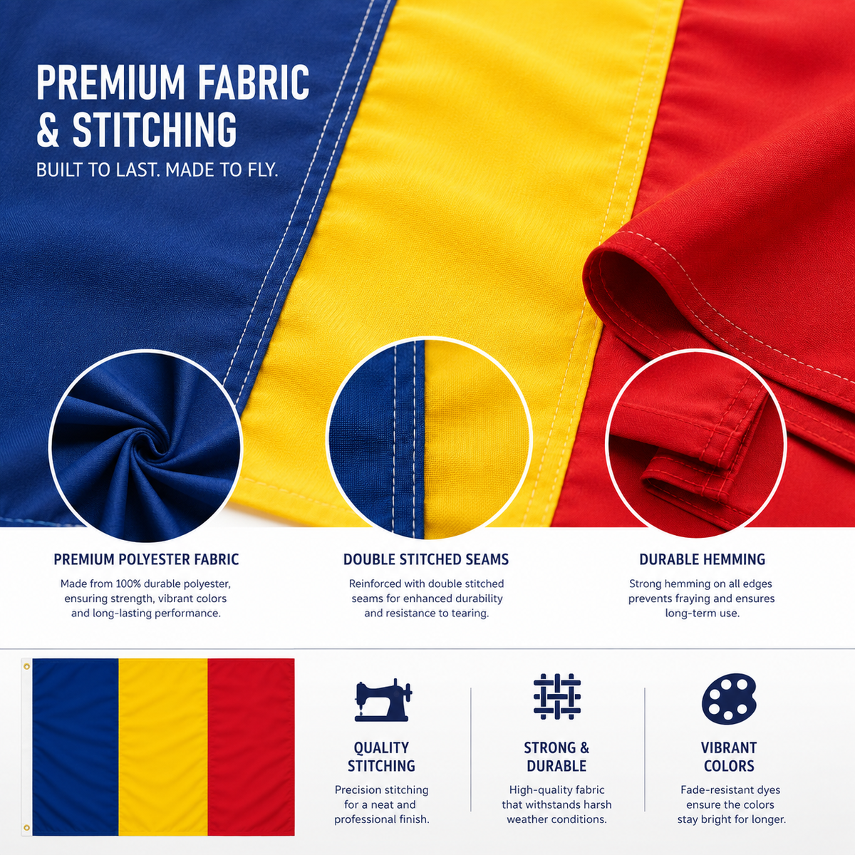 Romania Flag 2'x3' to 5'x8' Nylon