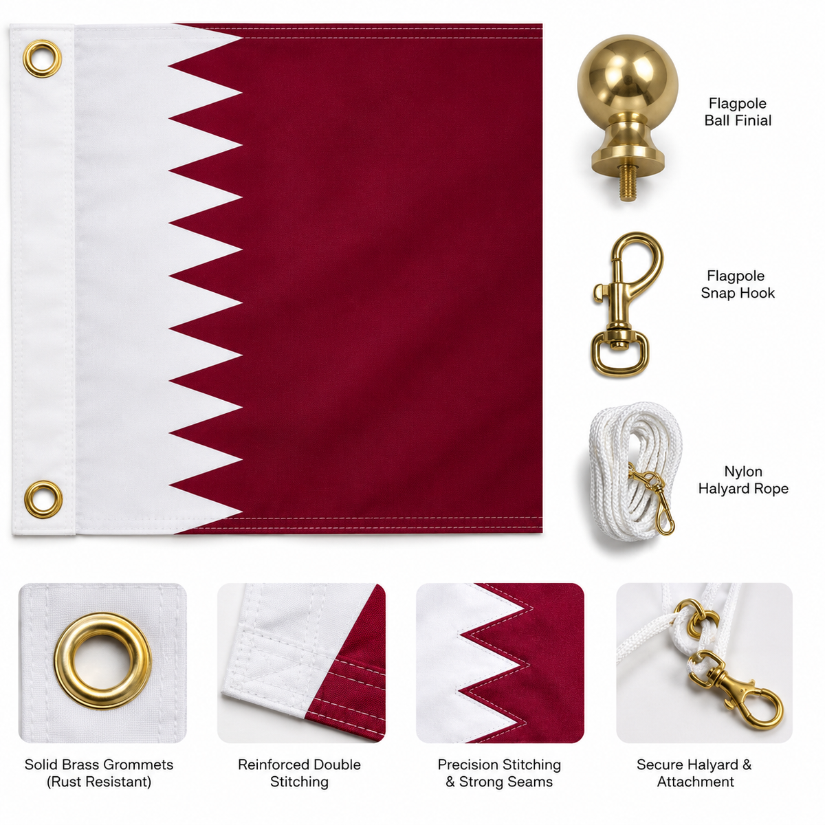 Qatar Flag 2'x3' to 5'x8' Nylon