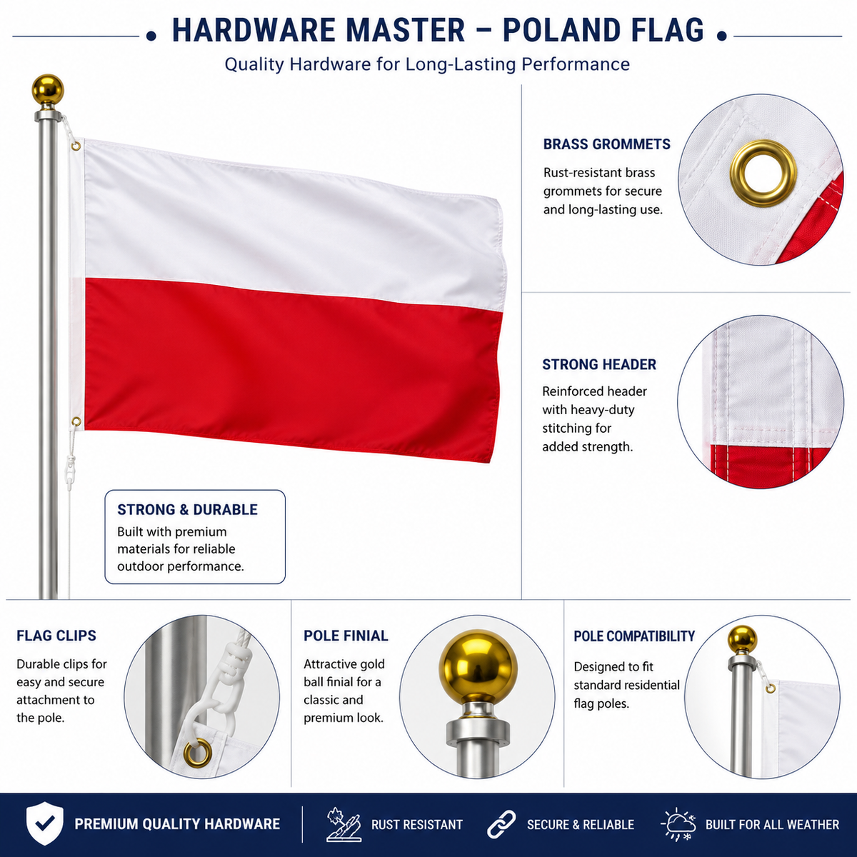 Poland Flag 2'x3' to 5'x8' Nylon