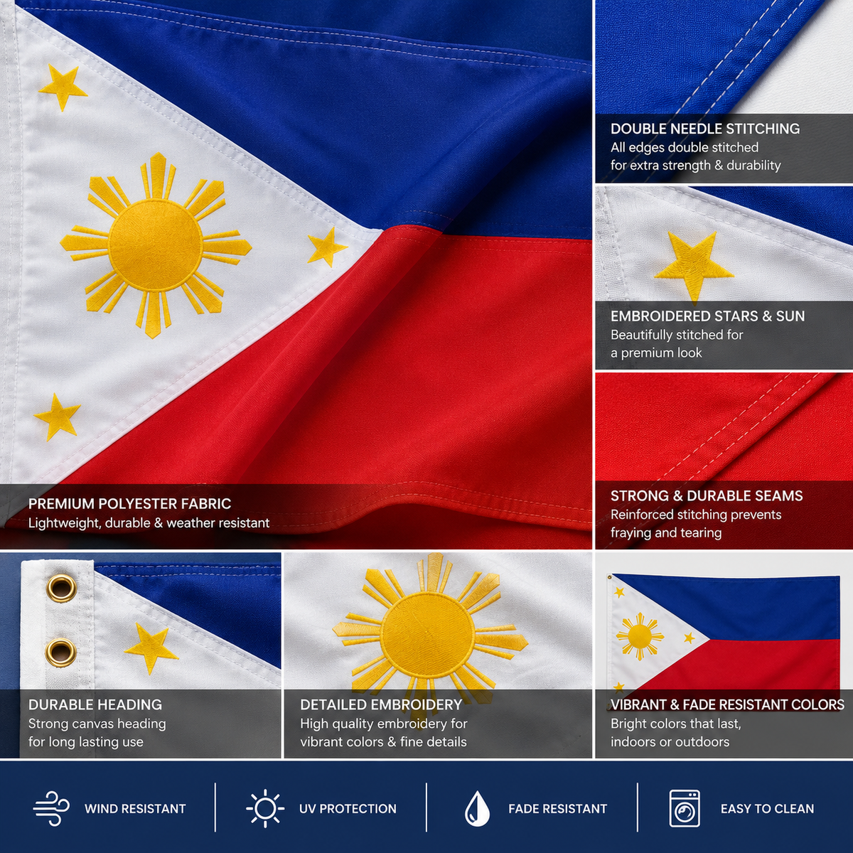 Philippines Flag 2'x3' to 5'x8' Nylon