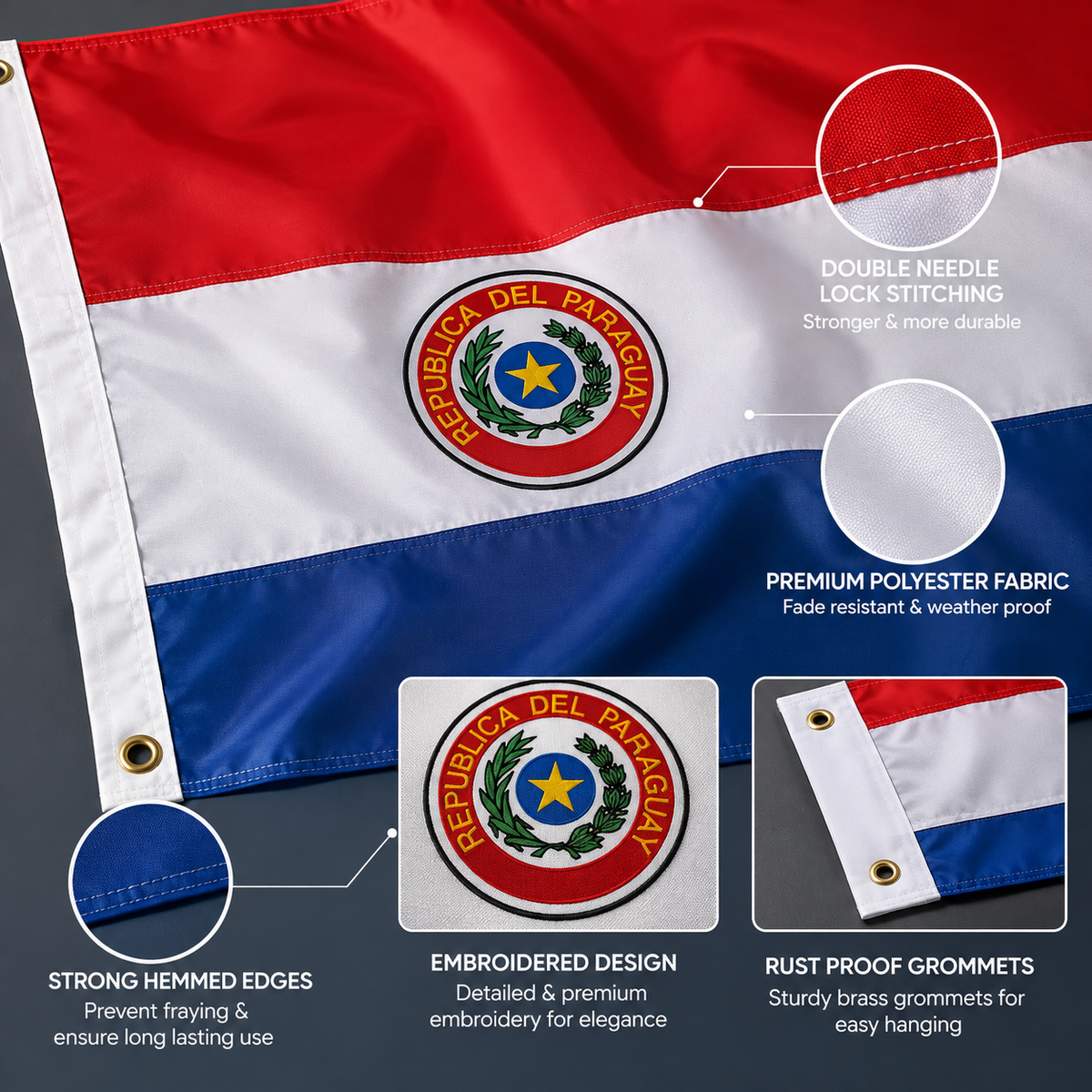 Paraguay Flag 2'x3' to 5'x8' Nylon