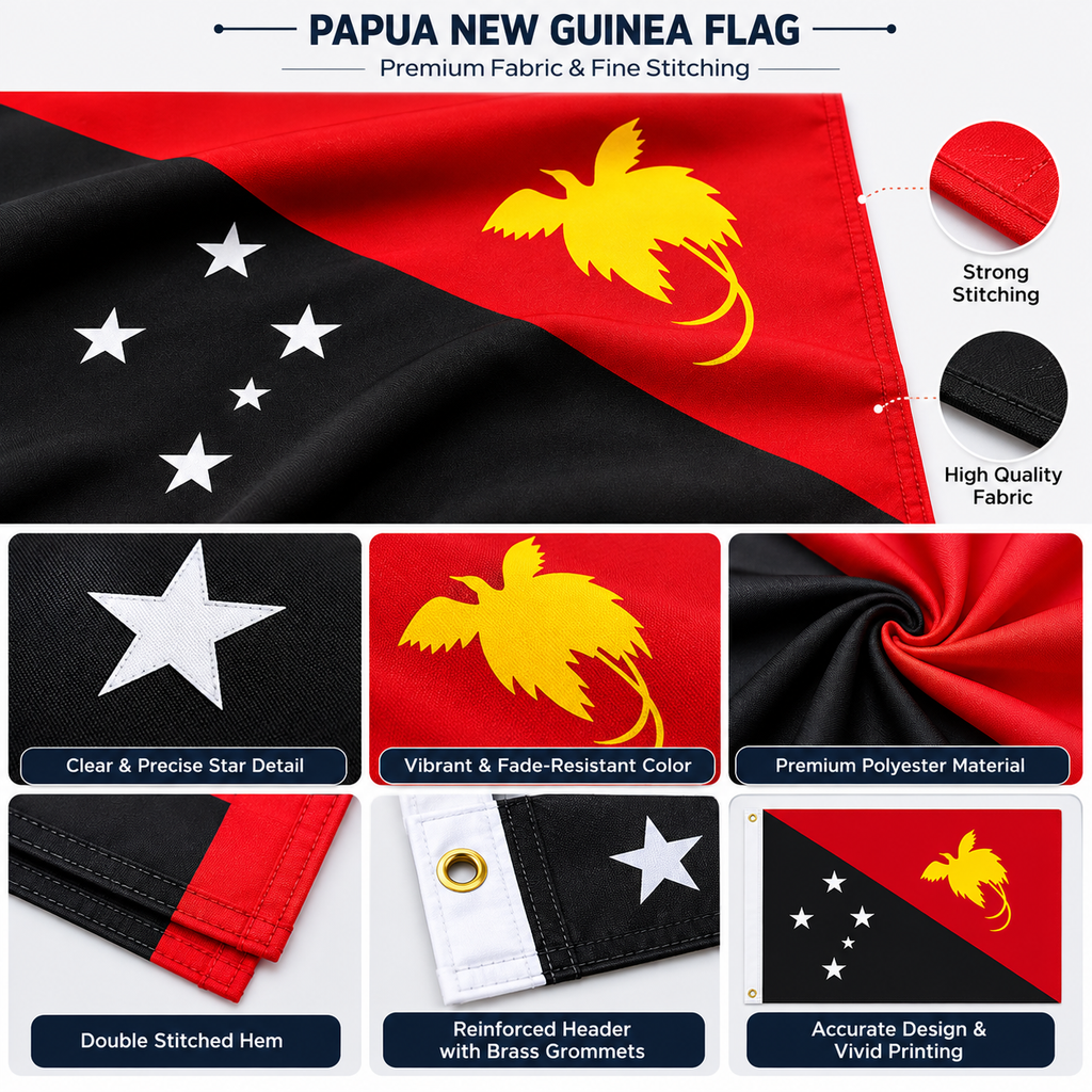 Papa-New-Guinea Flag 2'x3' to 5'x8' Nylon