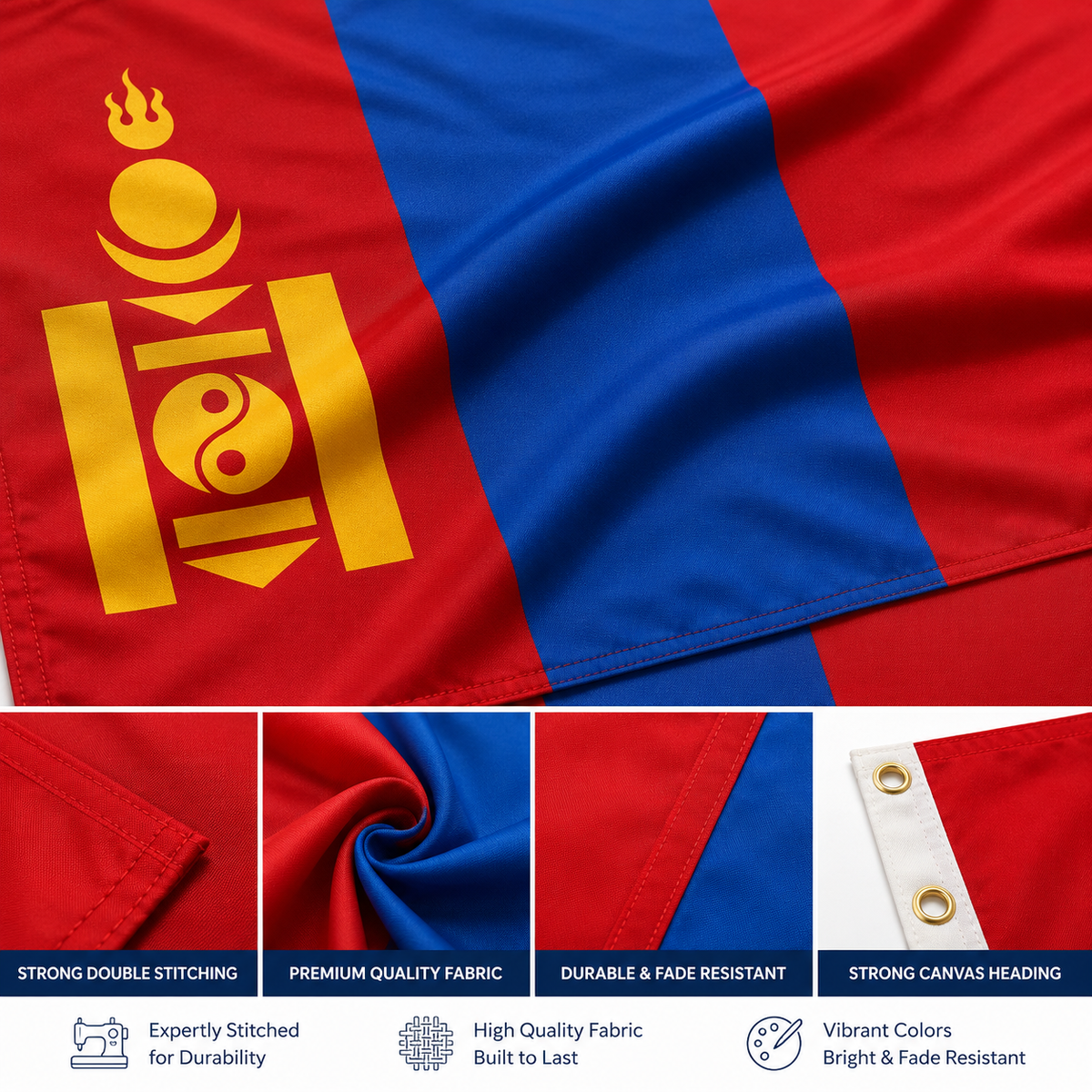 Mongolia Flag 2'x3' to 5'x8' Nylon