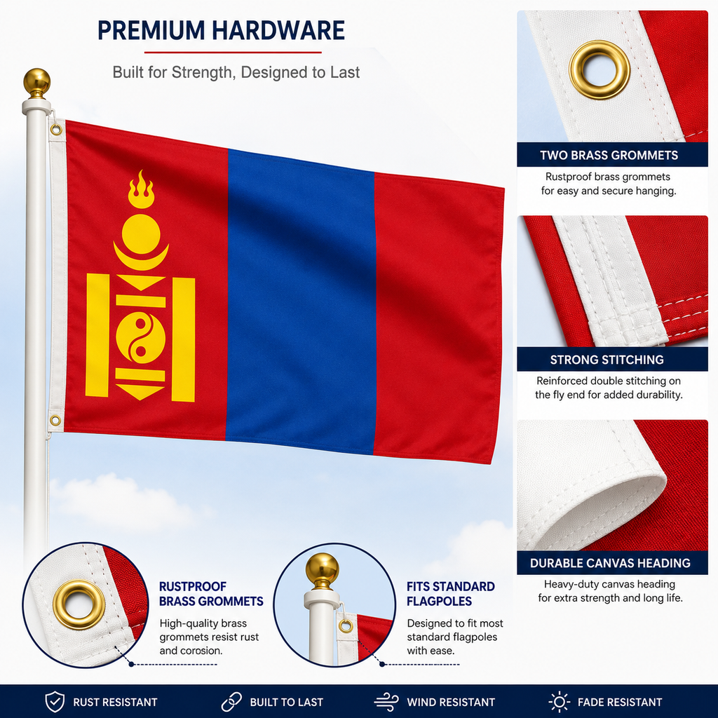 Mongolia Flag 2'x3' to 5'x8' Nylon