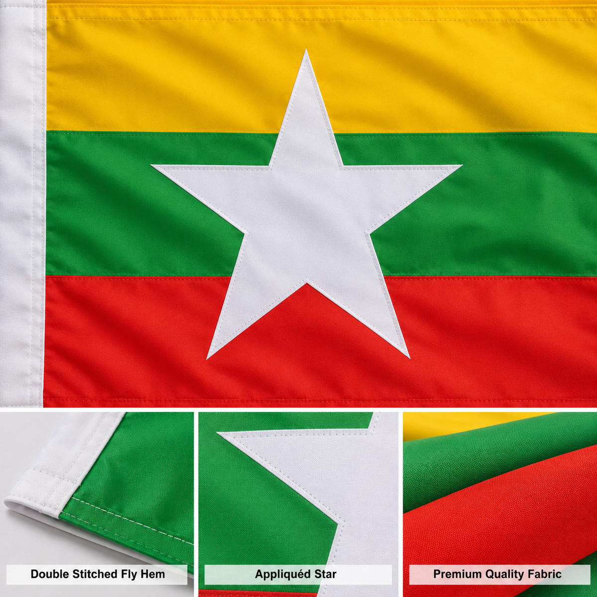 Myanmar (Burma) Flag 2'x3' to 5'x8' Nylon