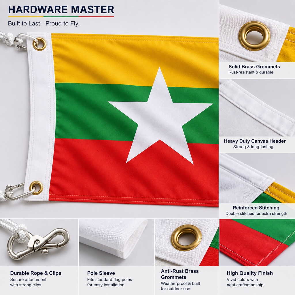 Myanmar (Burma) Flag 2'x3' to 5'x8' Nylon