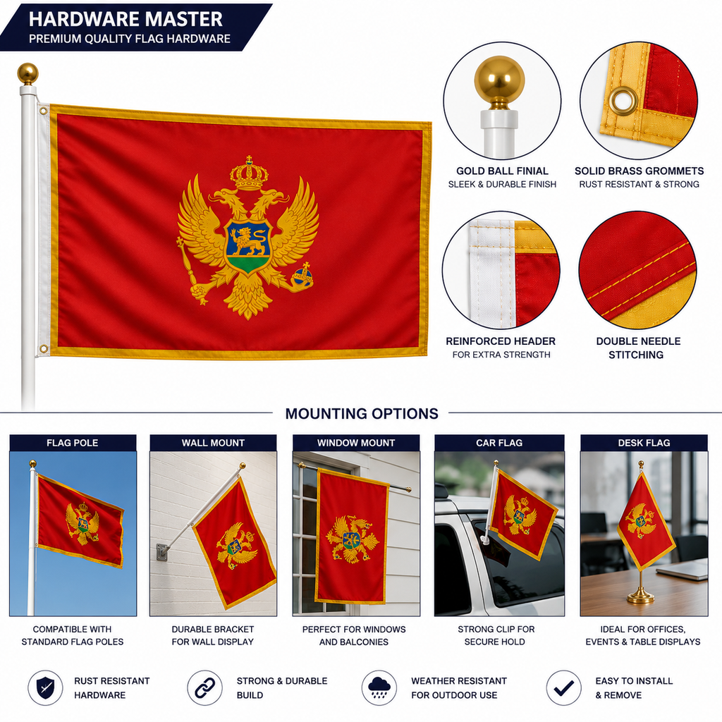 Montenegro Flag 2'x3' to 5'x8' Nylon