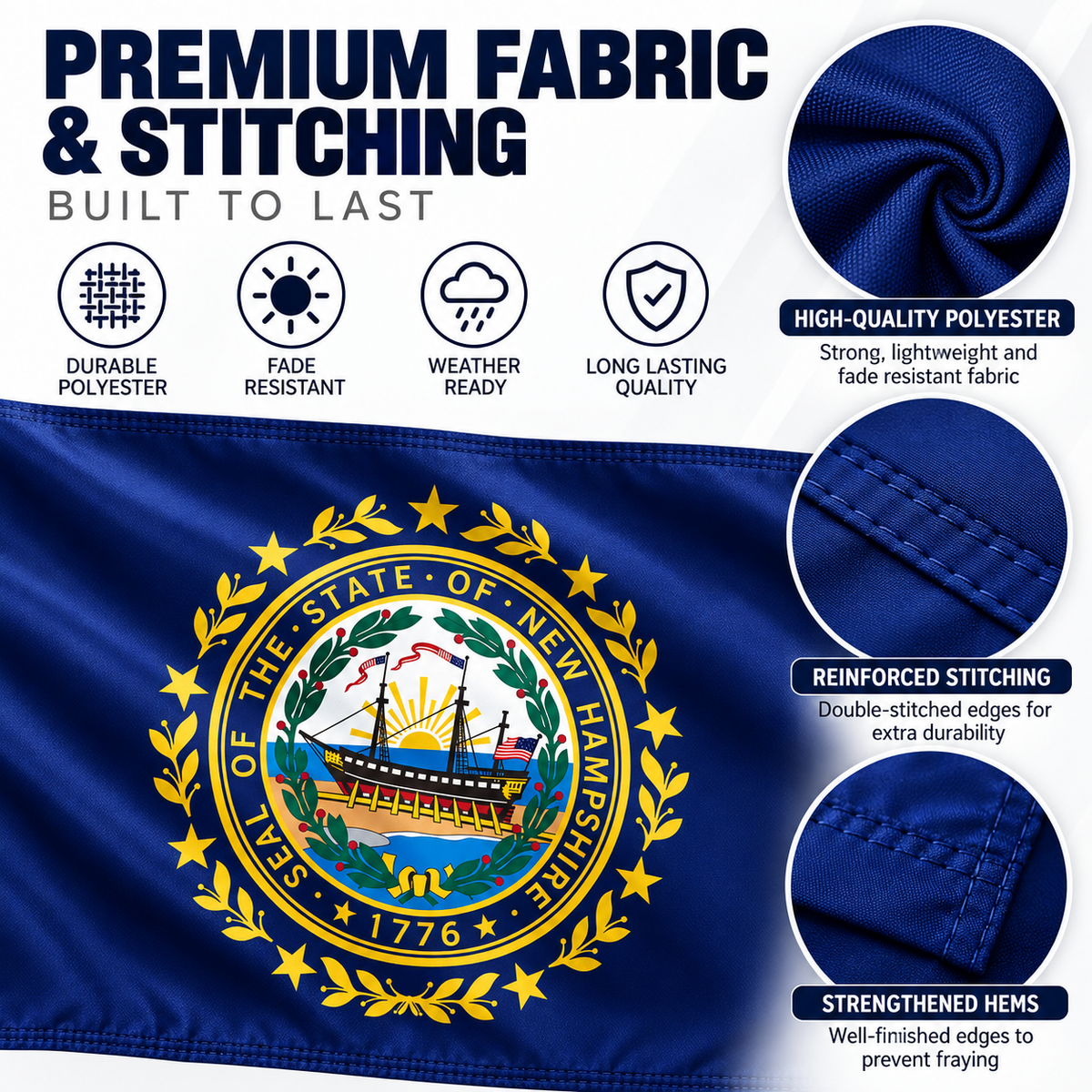 Nylon New Hampshire State Flag-3'x5' to 6x10'