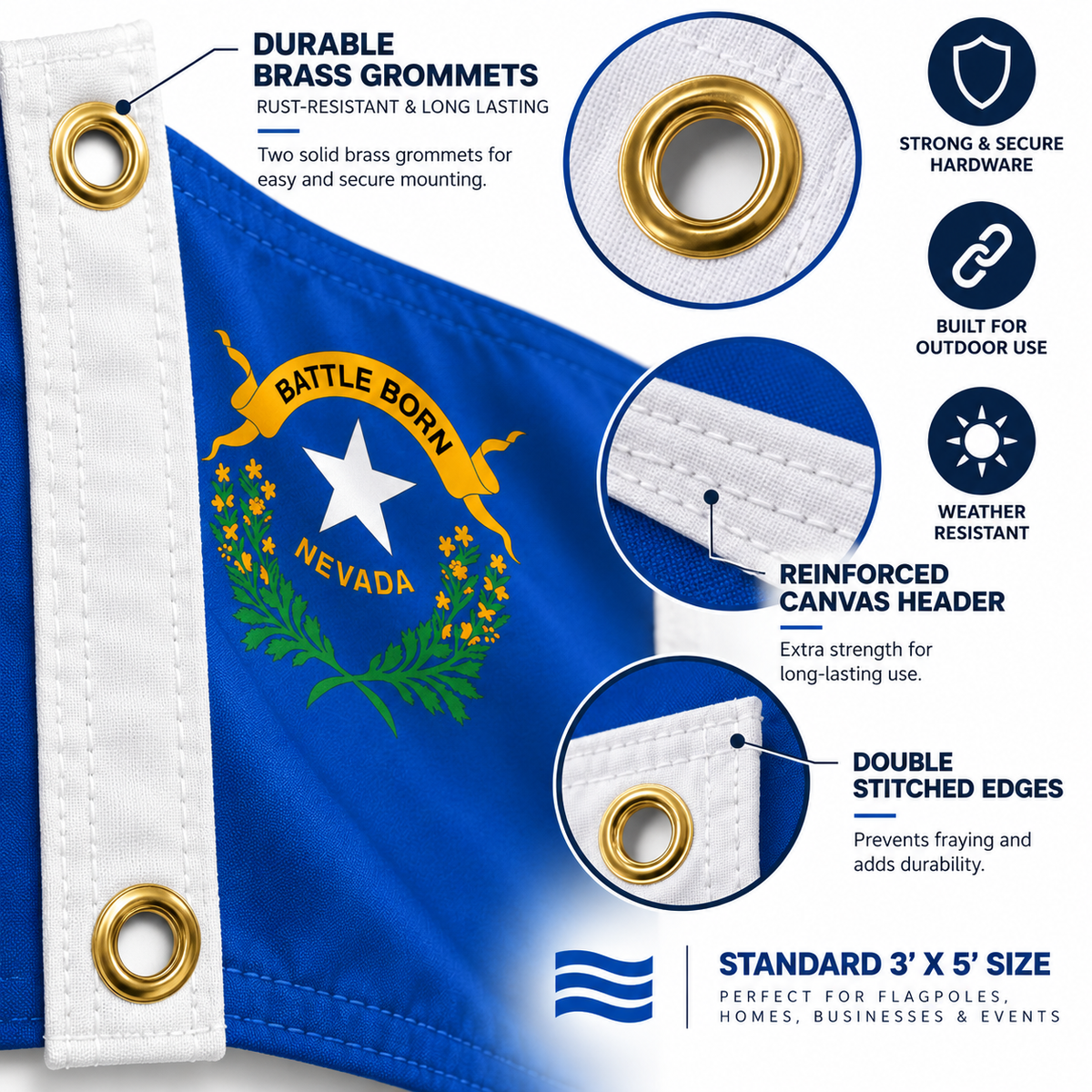 Nylon Nevada State Flag-3'x5' to 6x10'