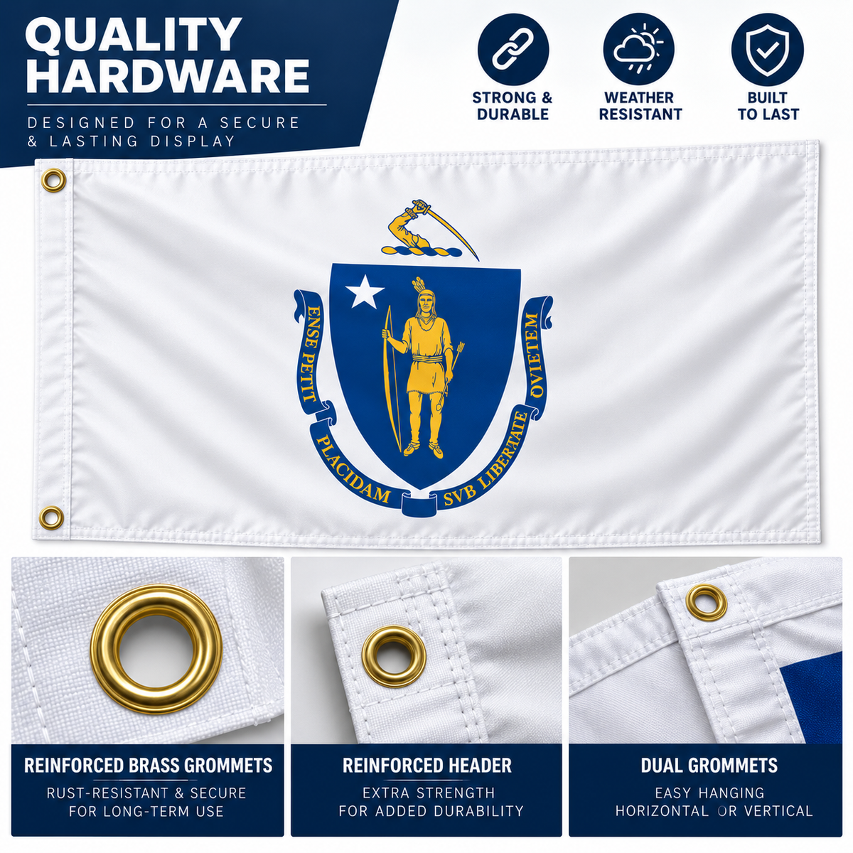 Nylon Massachusetts State Flag-3'x5' to 6x10'