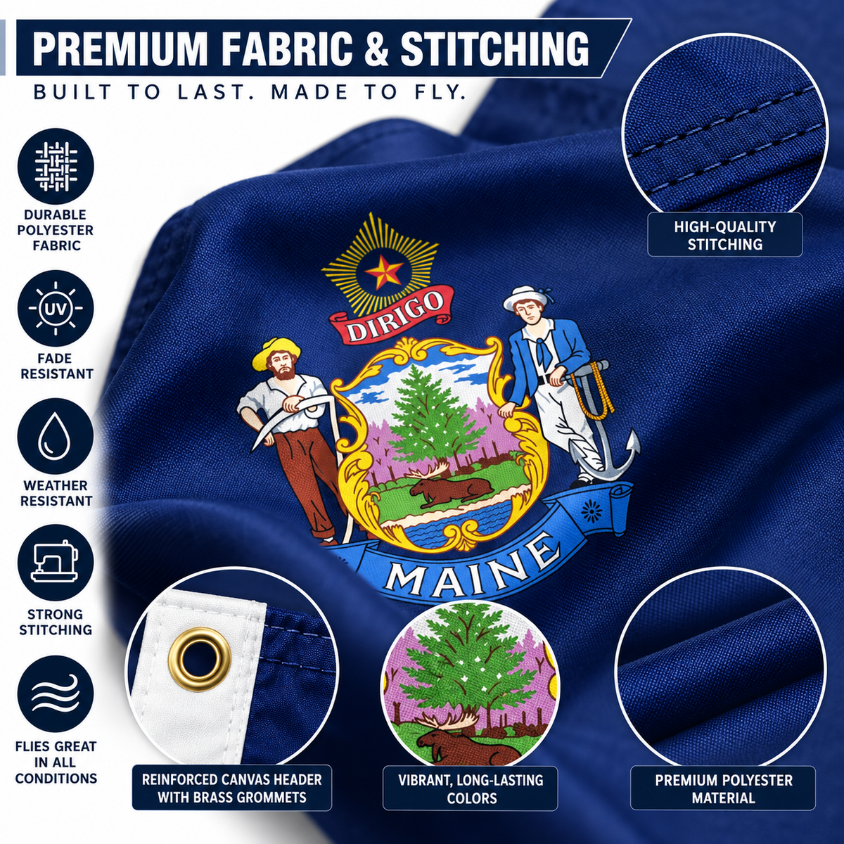 Nylon Maine State Flag-3'x5' to 6x10'