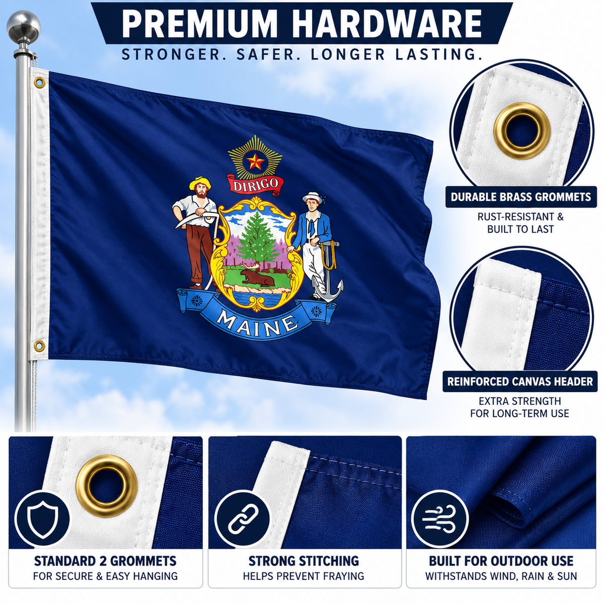 Nylon Maine State Flag-3'x5' to 6x10'