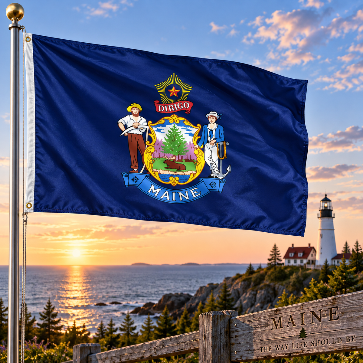 Nylon Maine State Flag-3'x5' to 6x10'