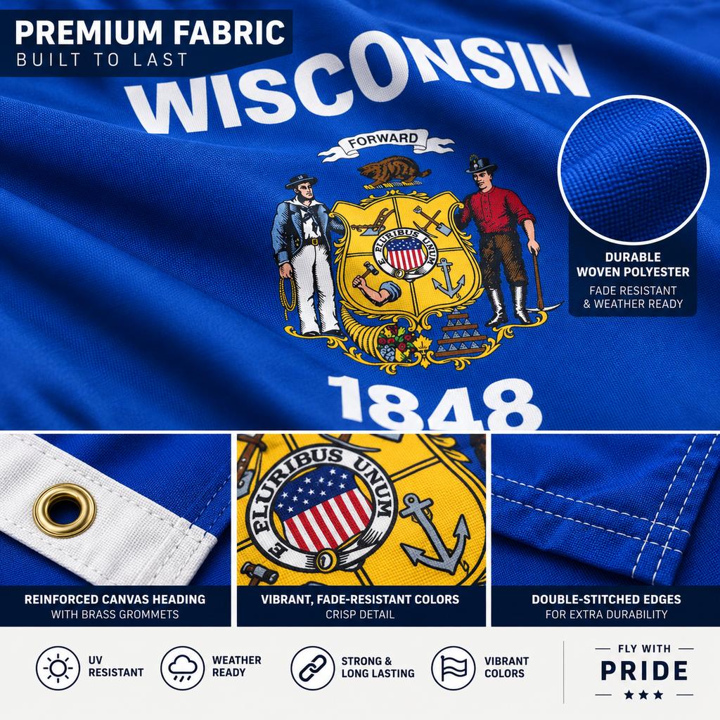 Nylon Wisconsin State Flag-3'x5' to 6x10'