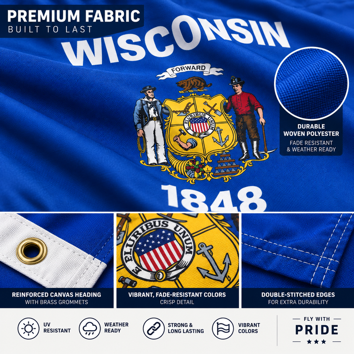 Nylon Wisconsin State Flag-3'x5' to 6x10'