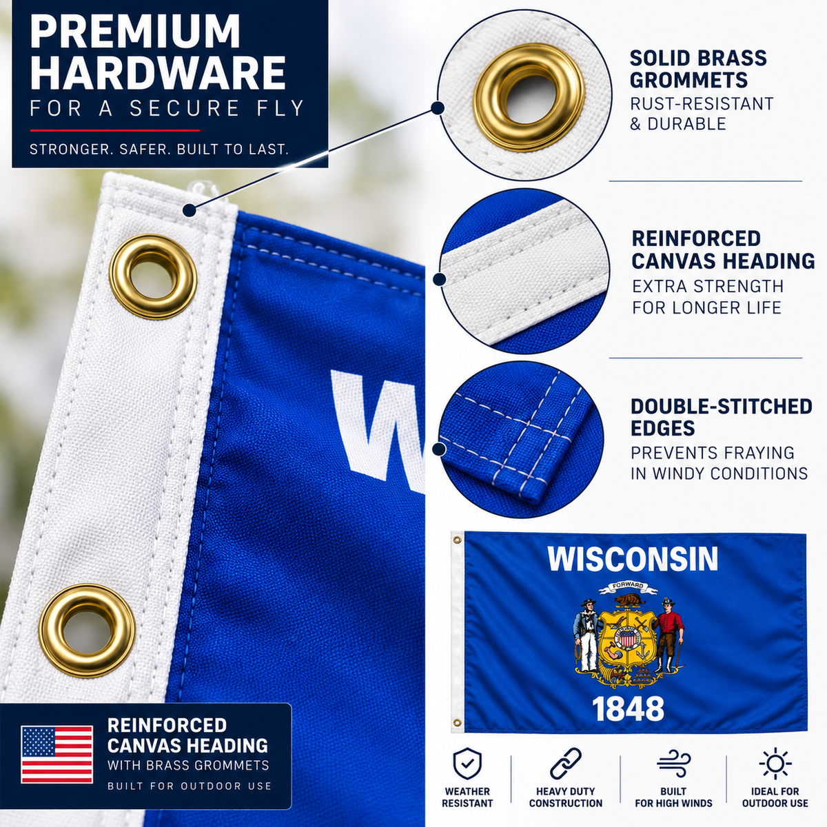Nylon Wisconsin State Flag-3'x5' to 6x10'