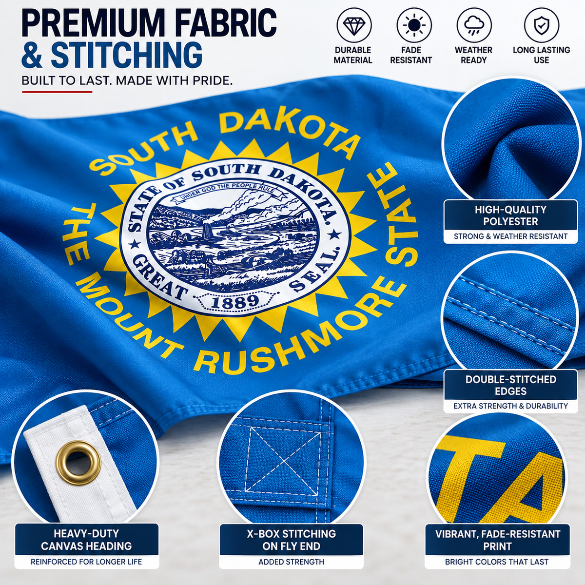 Nylon South Dakota State Flag-3'x5' to 6x10'