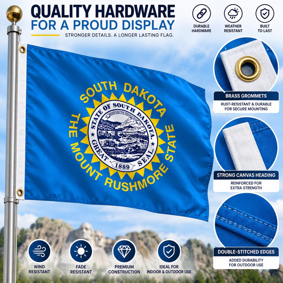 Nylon South Dakota State Flag-3'x5' to 6x10'