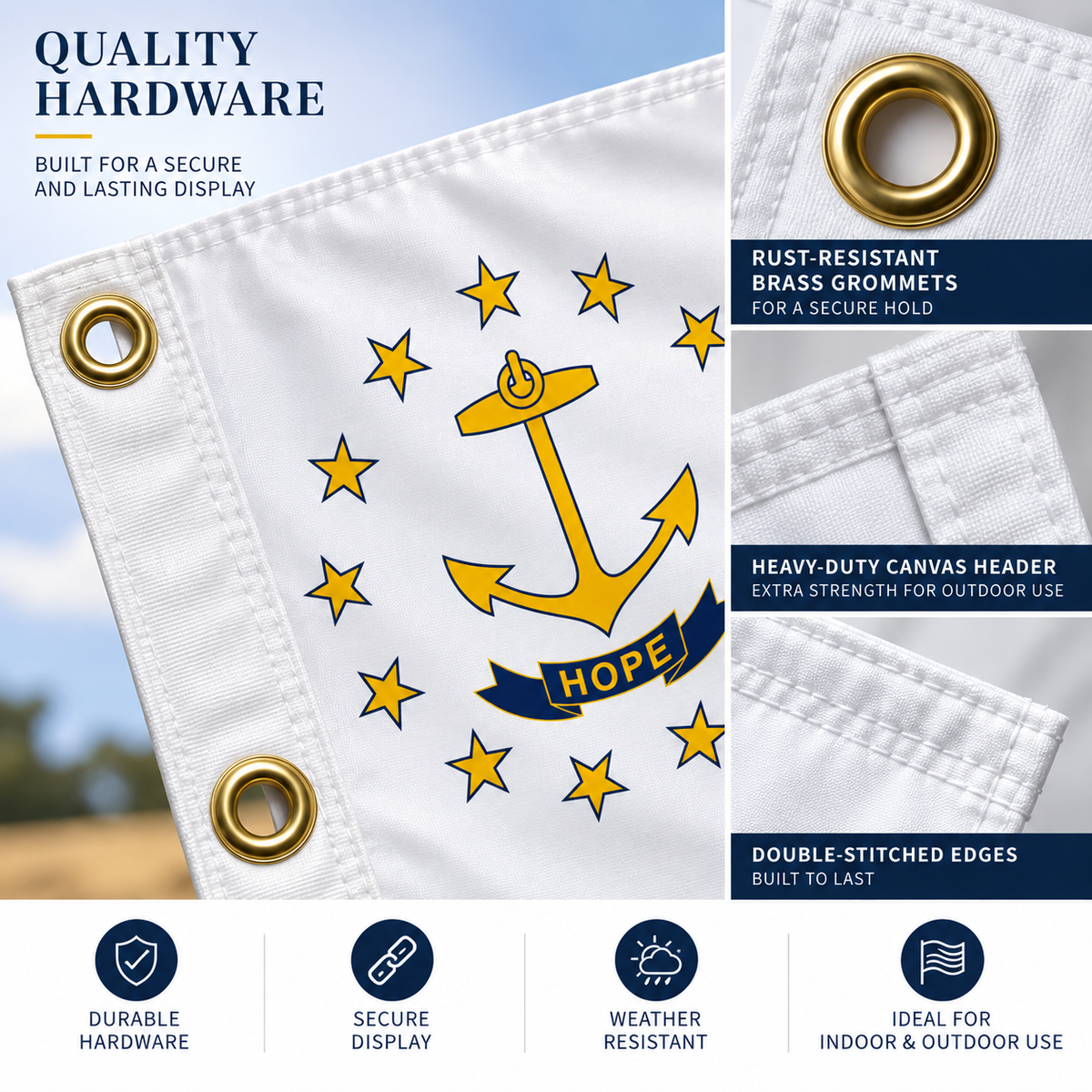 Nylon Rhode Island State Flag-3'x5' to 6x10'